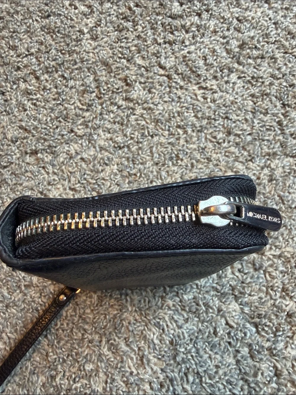 Michael Kors Dark Gray Pebbled Leather Wristlet with MK Emblem